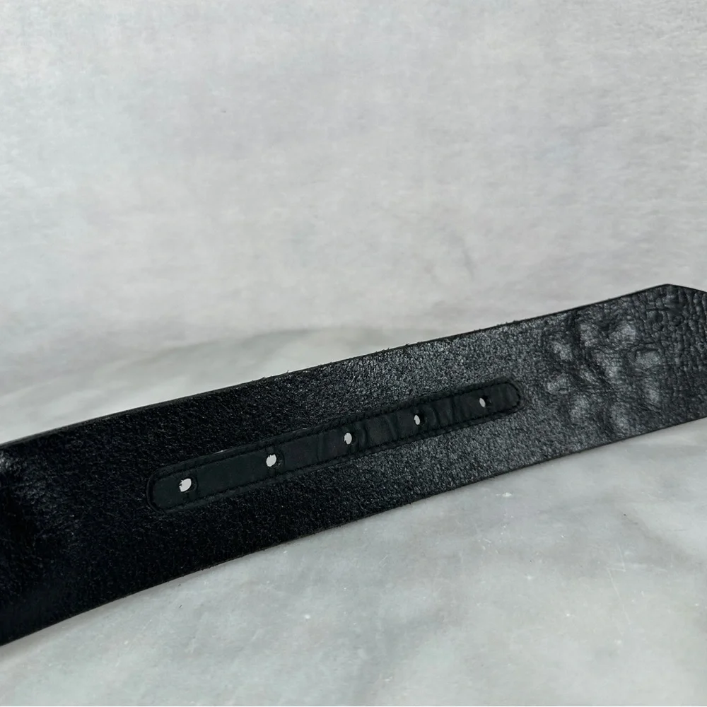Brighton Black Leather‎ Belt Silver wide floral opera whipstitch bohemian biker